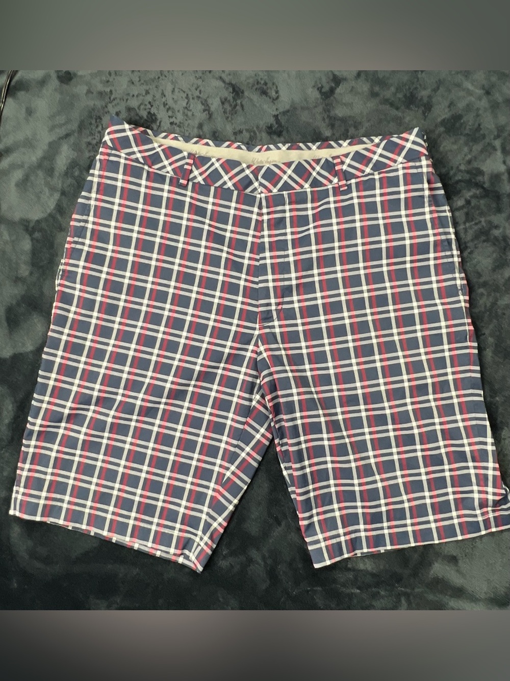 Walter Hagen Navy, White and Red Plaid Flat-Front Golf Shorts